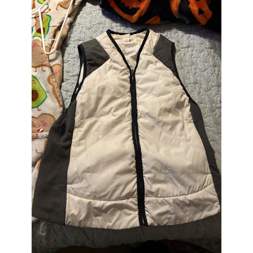 Prana Quilted Vest Women Medium White Good Full Zip Chevron Athletic Layer